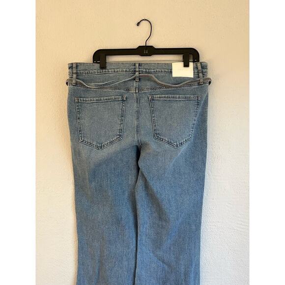 Express Woman Mid Rise Medium Wash Belted '70s Flare Jeans, Size 14R - Picture 9 of 10